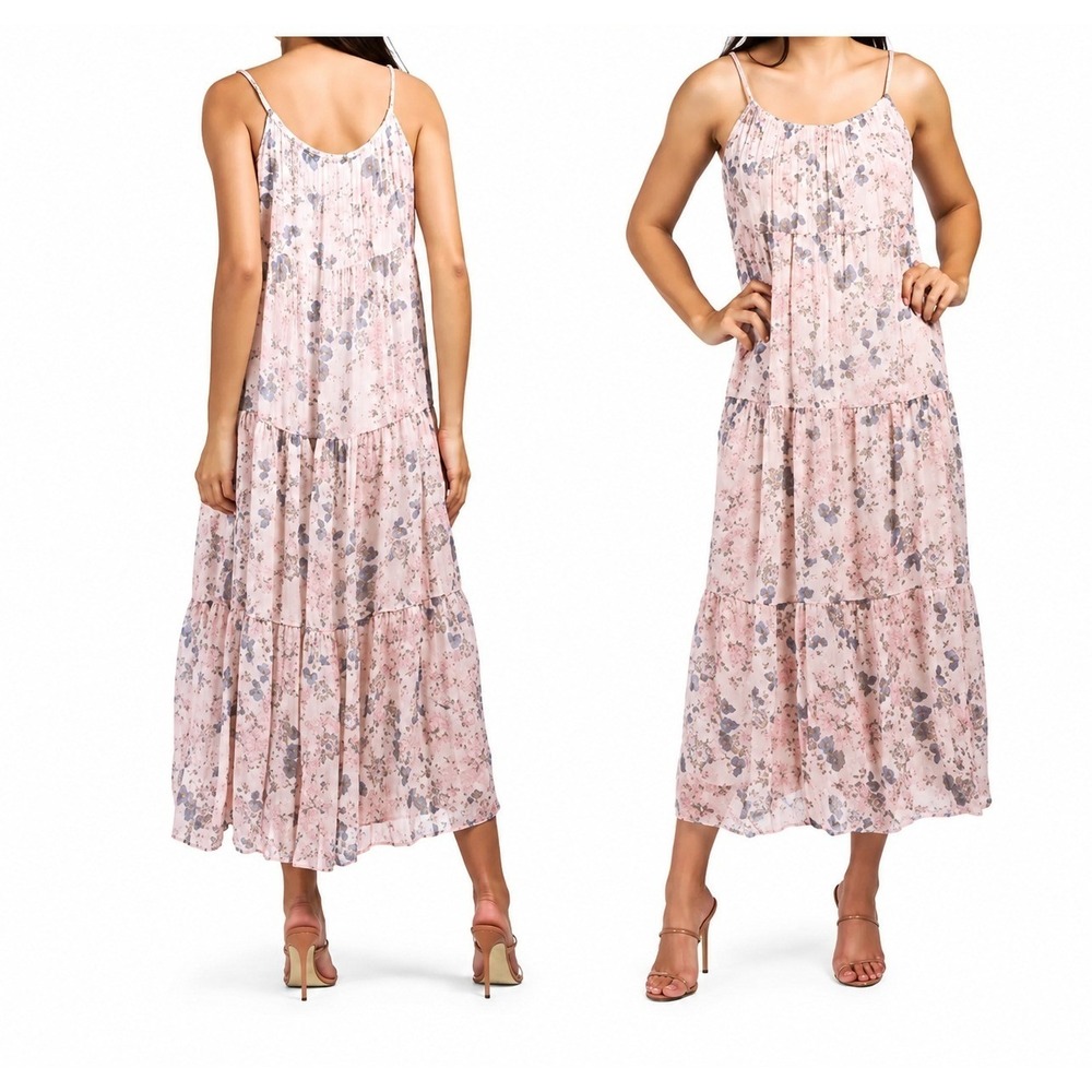 Elena Baldi Silk Blend Maxi Dress Blush Tiered Maxi Dress Romantic Cottagecore